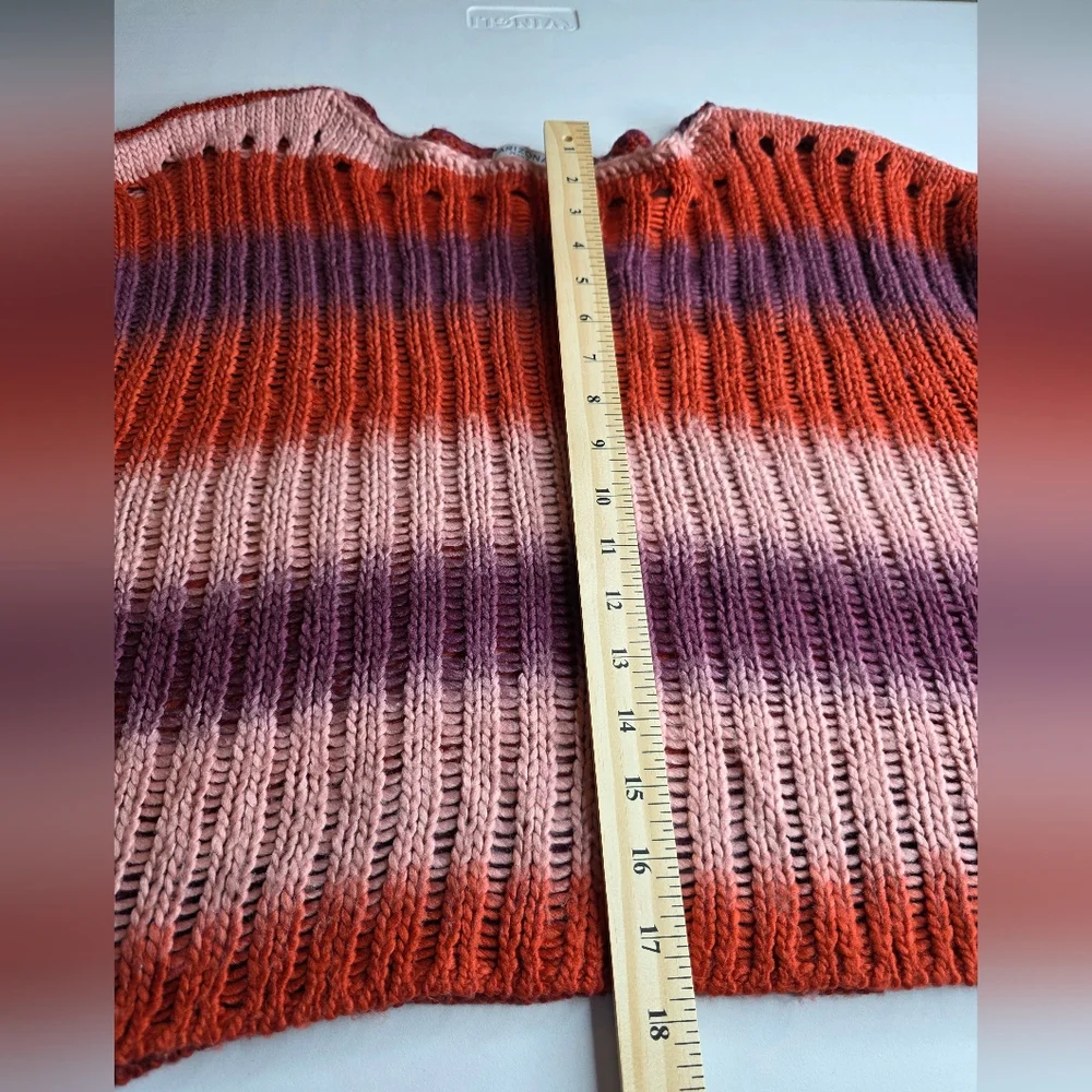 Arizona XL Loopy Knit Crop Sweater Bell Sleeves Fuzzy Stripes Cozy 2976-ac